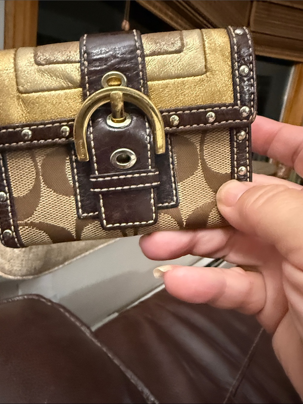 Coach Vintage Brown & Gold Signature Buckle Wallet